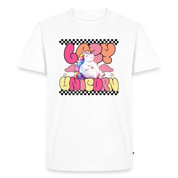 Lazy Unicorn - Lustiges Einhorn im Retro Design - Männer Premium Bio T-Shirt - Weiß - Vorne - Nico (187cm)