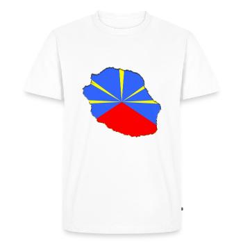 T-shirt carte drapeau la Réunion, Lo Mahavéli - T-shirt Premium bio Homme - blanc - Devant - Nico (187cm)
