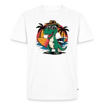 Dino T-Rex with Surfboard Surfer - Men's Premium Organic T-Shirt - white - Front - Nico (187cm)