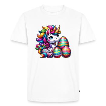 Easter Unicorn & Colorful Eggs - Men's Premium Organic T-Shirt - white - Front - Nico (187cm)