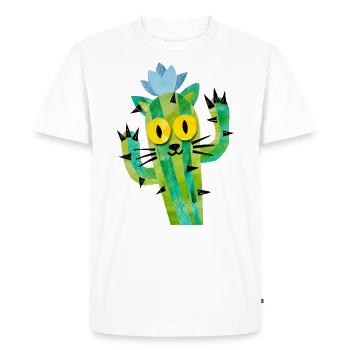 Happy, Friendly and Quirky Cactus Cat - Men's Premium Organic T-Shirt - white - Front - Nico (187cm)