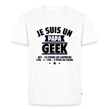 Papa geek : ALT + F4 , cadeau fête des pères - T-shirt Premium bio Homme - blanc - Devant - Nico (187cm)
