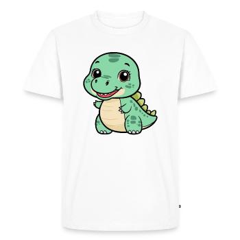 Mignon Dino avec un sourire - Vert - T-shirt Premium bio Homme - blanc - Devant - Nico (187cm)