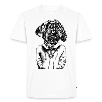 Young Maltese dog with faithful look in hoodie. - Men's Premium Organic T-Shirt - white - Front - Nico (187cm)