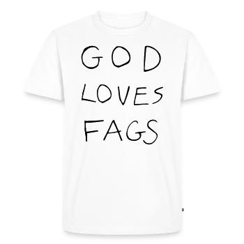 God Loves Fags - Men's Premium Organic T-Shirt - white - Front - Nico (187cm)