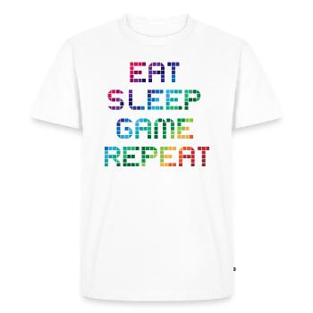 Gamer disant Eat Sleep Game Repeat - idée cadeau - T-shirt Premium bio Homme - blanc - Devant - Nico (187cm)