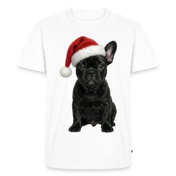 Chiot bouledogue français avec chapeau de Père Noël - T-shirt Premium bio Homme - blanc - Devant - Nico (187cm)