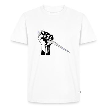 Worker fist with pipette - nerd science - Men's Premium Organic T-Shirt - white - Front - Nico (187cm)