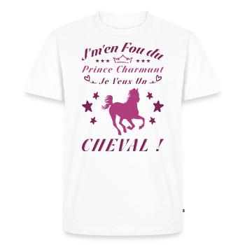 Je M'en Fous Du Prince Charmant Je Veux Un Cheval - T-shirt Premium bio Homme - blanc - Devant - Nico (187cm)