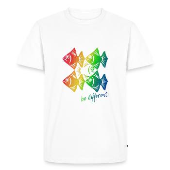 Soyez différent - Poissons - nager à contre-courant - T-shirt Premium bio Homme - blanc - Devant - Nico (187cm)