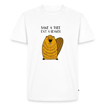 Save a tree eat Beaver funny Quote - Men's Premium Organic T-Shirt - white - Front - Nico (187cm)