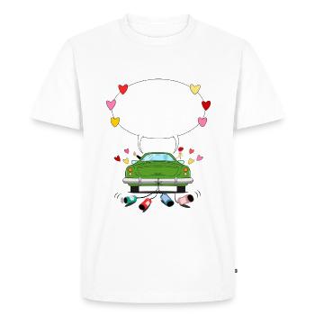 Voiture de mariage avec bulle de dialogue en vert - T-shirt Premium bio Homme - blanc - Devant - Nico (187cm)