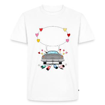 Voiture de mariage avec bulle de dialogue en gris - T-shirt Premium bio Homme - blanc - Devant - Nico (187cm)