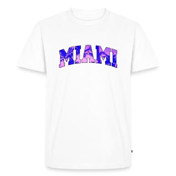 Miami logo: Collegiate design with a tropical vibe - Men's Premium Organic T-Shirt - white - Front - Nico (187cm)