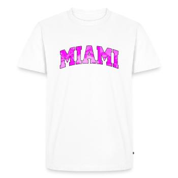 Logo Miami : Design collégial avec ambiance tropic - T-shirt Premium bio Homme - blanc - Devant - Nico (187cm)