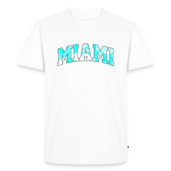 Logo Miami : Design collégial ambiance tropicale - T-shirt Premium bio Homme - blanc - Devant - Nico (187cm)