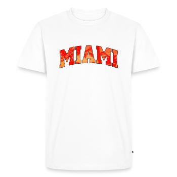 Miami logo: Collegiate design with a tropical vibe - Men's Premium Organic T-Shirt - white - Front - Nico (187cm)