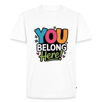You belong here! Colorful inclusion design - Men's Premium Organic T-Shirt - white - Front - Nico (187cm)