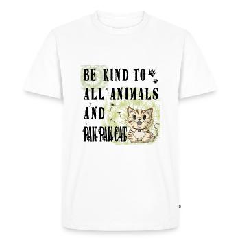 Be Kind To All Animals And Paw Paw Cat Black - Men's Premium Organic T-Shirt - white - Front - Nico (187cm)