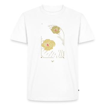 Corbeau et pivoines - Citation Edgar Allan Poe - T-shirt Premium bio Homme - blanc - Devant - Nico (187cm)