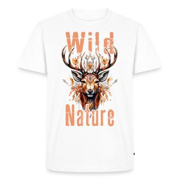 Cerf Bois Animal Forêt Nature sauvage Montagnes Nature sauvage - T-shirt Premium bio Homme - blanc - Devant - Nico (187cm)
