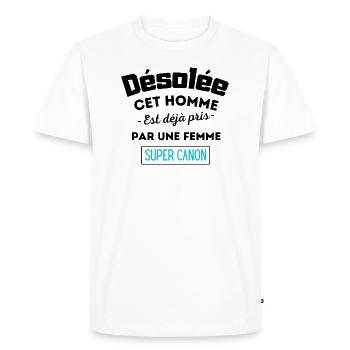 Homme déjà pris par une femme super canon humour - T-shirt Premium bio Homme - blanc - Devant - Nico (187cm)
