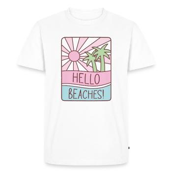 Funny Hello Beaches Pun Sunshine Pastel Summer - Men's Premium Organic T-Shirt - white - Front - Nico (187cm)