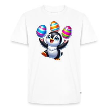 Pingouin jongle avec des œufs de Pâques colorés - T-shirt Premium bio Homme - blanc - Devant - Nico (187cm)