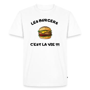 les burgers c'est la vie !!! - T-shirt Premium bio Homme - blanc - Devant - Nico (187cm)