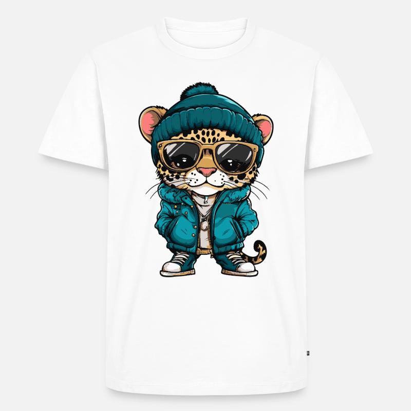 Leopard Cool Comic - Männer Premium Bio T-Shirt - Weiß