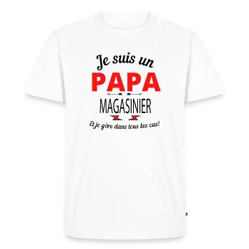 Papa MAGASINIER - T-shirt Premium bio Homme - blanc - Devant - Nico (187cm)