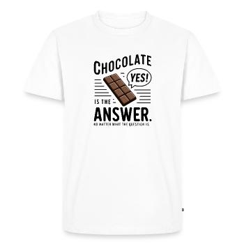 Chocolate is the answer. No matter what the question is - Men's Premium Organic T-Shirt - white - Front - Nico (187cm)