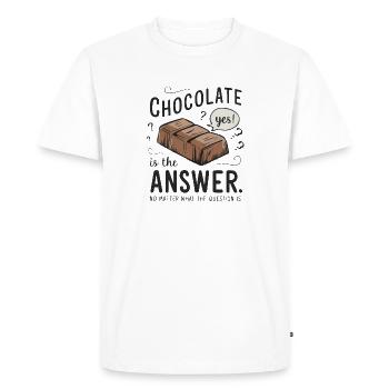 Chocolate is the answer. No matter what the question is - Men's Premium Organic T-Shirt - white - Front - Nico (187cm)