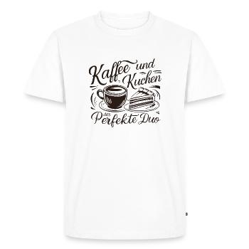 Café et gâteau – le duo parfait. - T-shirt Premium bio Homme - blanc - Devant - Nico (187cm)