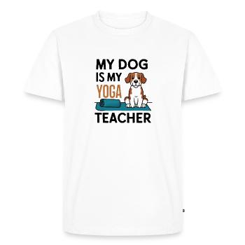 Mon chien est mon prof de yoga - T-shirt Premium bio Homme - blanc - Devant - Nico (187cm)
