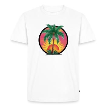 Tropical palm tree at sunset – holiday motif - Men's Premium Organic T-Shirt - white - Front - Nico (187cm)