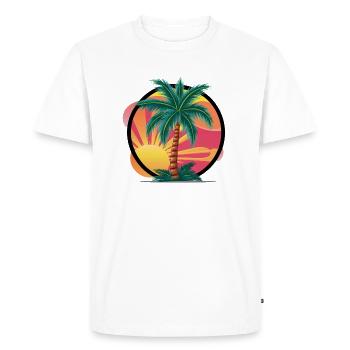 Tropical palm tree at sunset – holiday motif - Men's Premium Organic T-Shirt - white - Front - Nico (187cm)