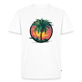Tropical palm tree at sunset – holiday motif - Men's Premium Organic T-Shirt - white - Front - Nico (187cm)