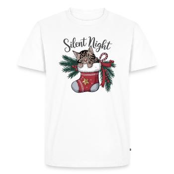 Douce nuit – Chaton en bas de Noël - T-shirt Premium bio Homme - blanc - Devant - Nico (187cm)