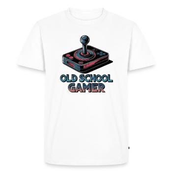 Old School Gamer – Joystick rétro - T-shirt Premium bio Homme - blanc - Devant - Nico (187cm)