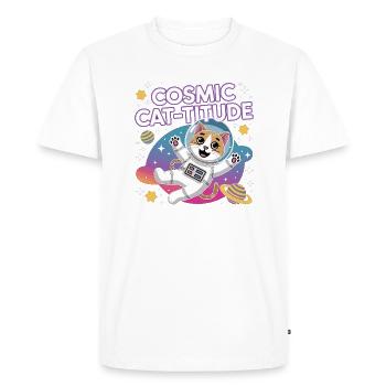 Cosmic Cat-titude – Intergalactic Cat Power - Men's Premium Organic T-Shirt - white - Front - Nico (187cm)