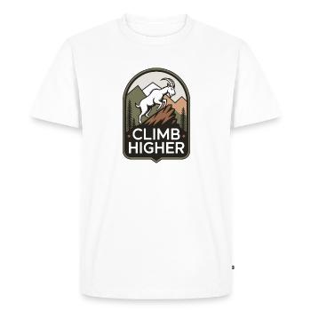 Climb Higher – Motif extérieur de la chèvre de montagne - T-shirt Premium bio Homme - blanc - Devant - Nico (187cm)