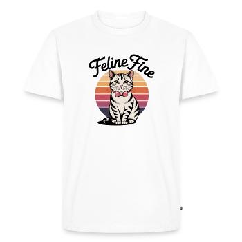 Feline Fine – Retro Sunset Cat - Men's Premium Organic T-Shirt - white - Front - Nico (187cm)