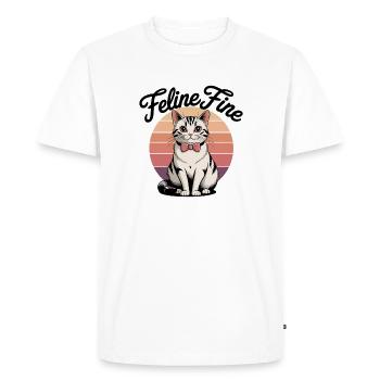 Feline Fine – Retro Sunset Cat - Men's Premium Organic T-Shirt - white - Front - Nico (187cm)