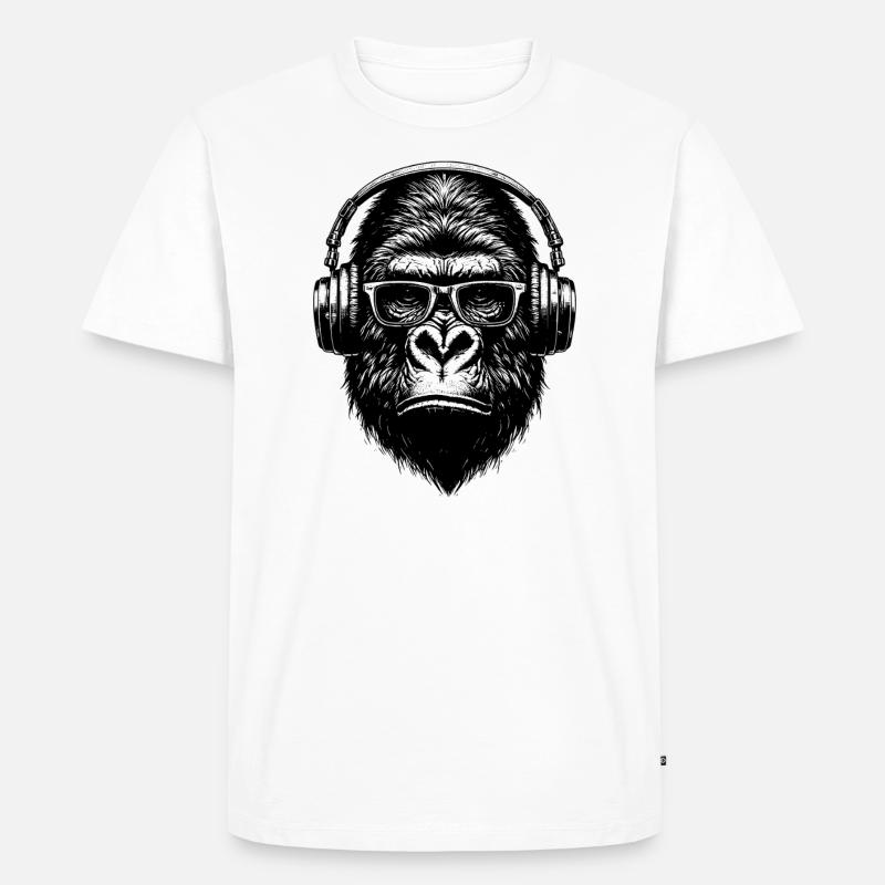 Musik Gorilla - Männer Premium Bio T-Shirt - Weiß