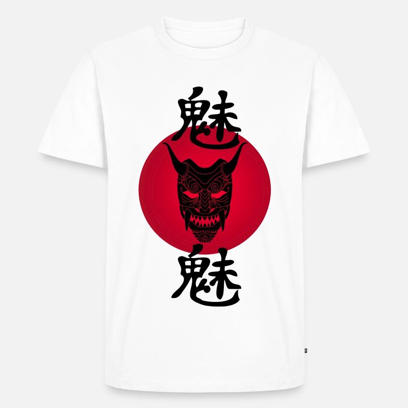 Schwarzer Dämon und Rote Sonne - Männer Premium Bio T-Shirt - Weiß