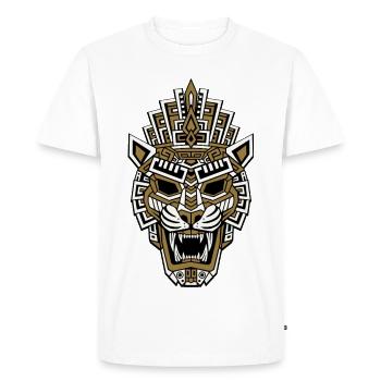 Masque Jaguar Maya Inca Or et Blanc Totem Tribal - T-shirt Premium bio Homme - blanc - Devant - Nico (187cm)
