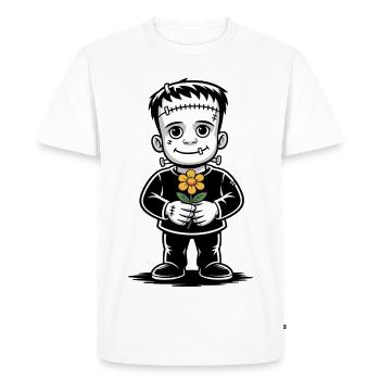 Petit garçon monstre brodé avec une fleur orange - T-shirt Premium bio Homme - blanc - Devant - Nico (187cm)