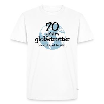 70 years globetrotter & still a lot to see ! - T-shirt Premium bio Homme - blanc - Devant - Nico (187cm)