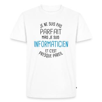 Pas parfait mais informaticien - T-shirt Premium bio Homme - blanc - Devant - Nico (187cm)